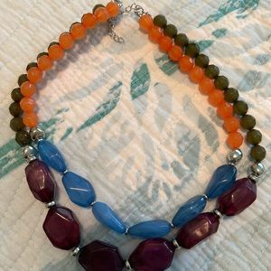 Purple, orange, blue, and dark green large beads